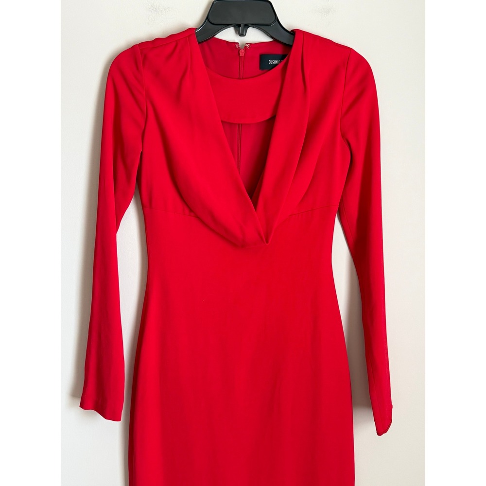 Cushnie Et Ochs Midi Dress Womens 2 Red Draped Cutout Neckline Sheath - Picture 5 of 11